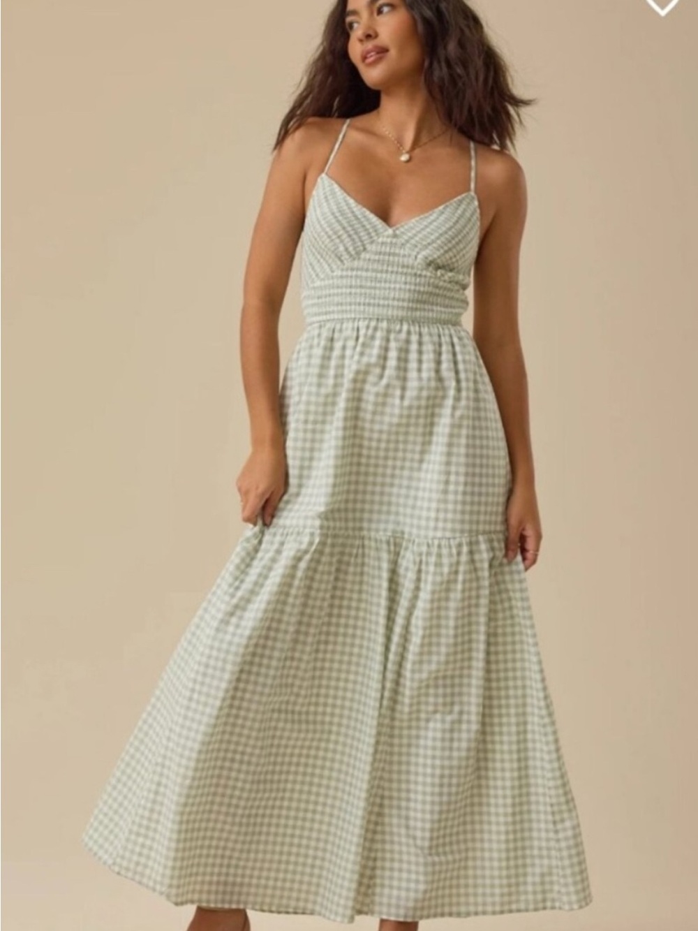 Altar'd State Sage Green Gingham Maxi Dress